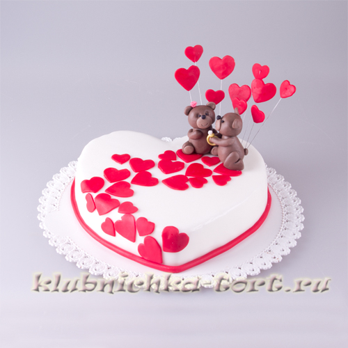 Торт на 14 февраля "Мишки в сердечках" 1800руб/кг + 1400 руб мишки